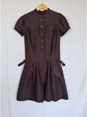Vintage Y2K Marc by Marc Jacobs Brown 100% Silk Utility Skort Romper X-Small
